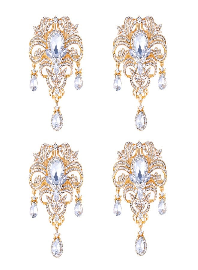 MEEDOZ 4Pcs Vintage Brooch Pins for Women Fashion, Crystal Rhinestone Wedding Bouquet DIY Flower Brooches Set for Crafts (Gold) - Image 1
